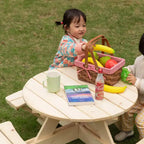 Gardenised Tavolo da Picnic Rotondo in Legno per Bambini, Panca da Esterno per Bambini, Tavolo da Patio per Artigianato, Pranzo e Gioco