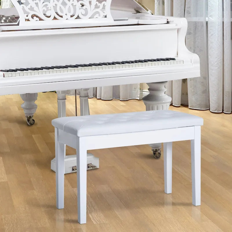 HOMCOM Panchina Pianoforte Tradizionale Rustica per 2 Persone in Legno di Betulla e Finta Pelle Imbottita - Bianco