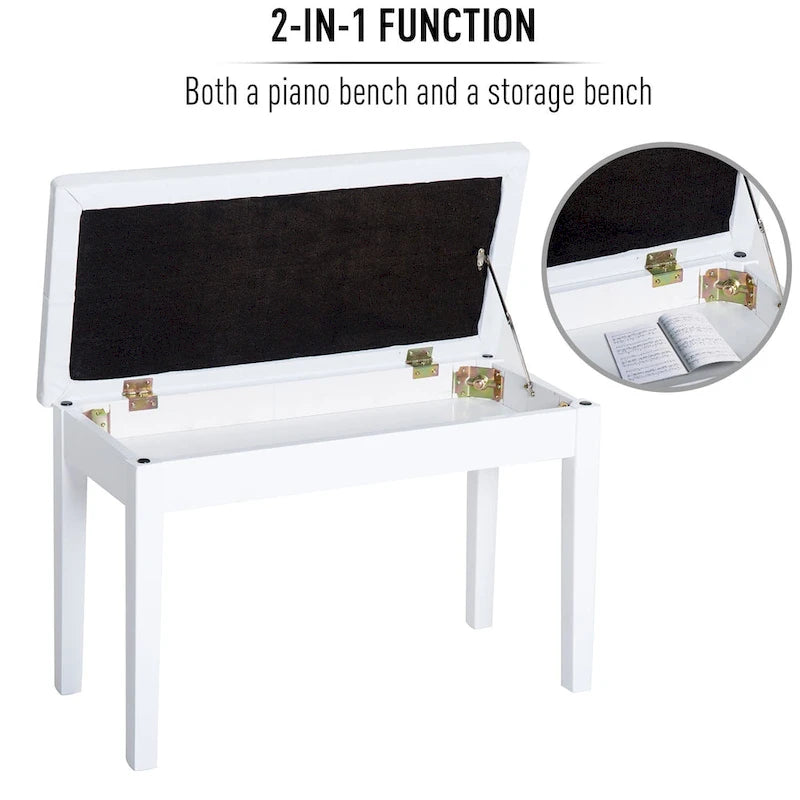 HOMCOM Panchina Pianoforte Tradizionale Rustica per 2 Persone in Legno di Betulla e Finta Pelle Imbottita - Bianco