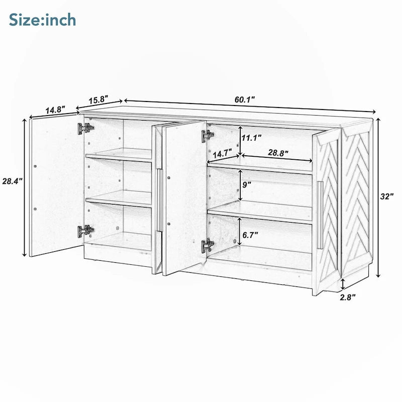 Credenza con 4 Ante Ampio Spazio Contenitivo con Ripiani Regolabili