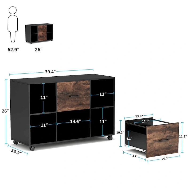 Classificatore mobile laterale in legno a 2 cassetti