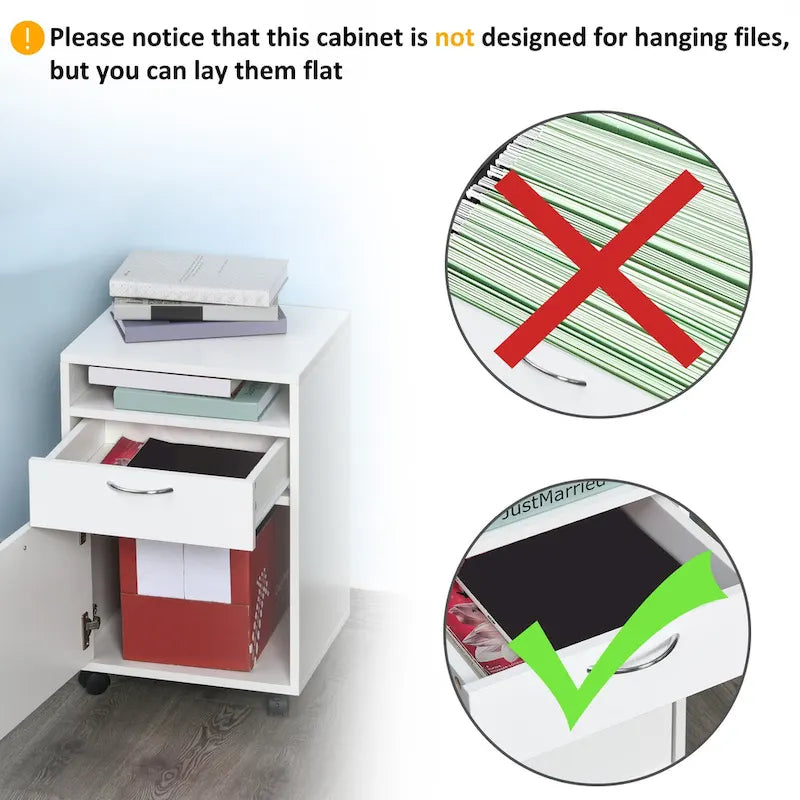 Organizzatore mobiletto con cassetto e armadietto, supporto per stampante con rotelle, bianco