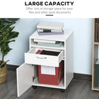 Organizzatore mobiletto con cassetto e armadietto, supporto per stampante con rotelle, bianco