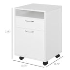 Organizzatore mobiletto con cassetto e armadietto, supporto per stampante con rotelle, bianco