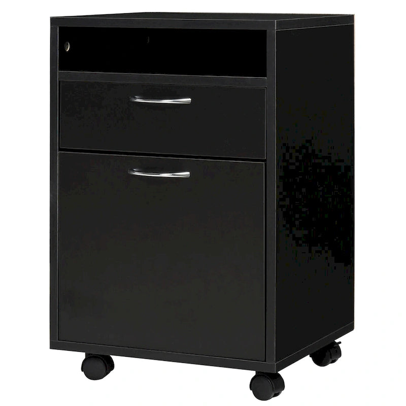 Carrello Porta Stampante Mobile a 2 Cassetti da 24 pollici, Nero - 15,7*13,8*23,6