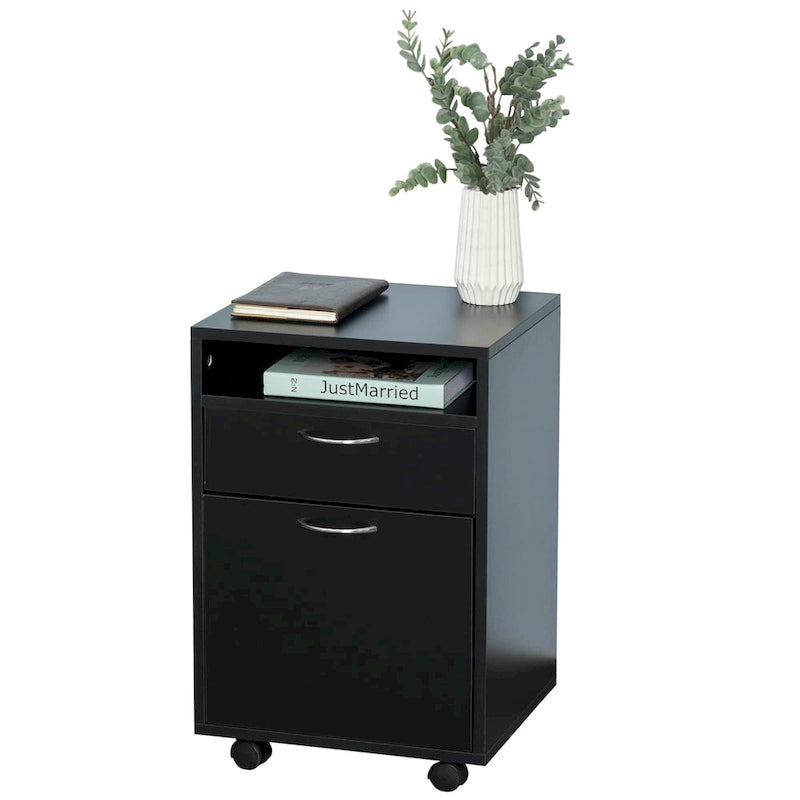 Carrello Porta Stampante Mobile a 2 Cassetti da 24 pollici, Nero - 15,7*13,8*23,6