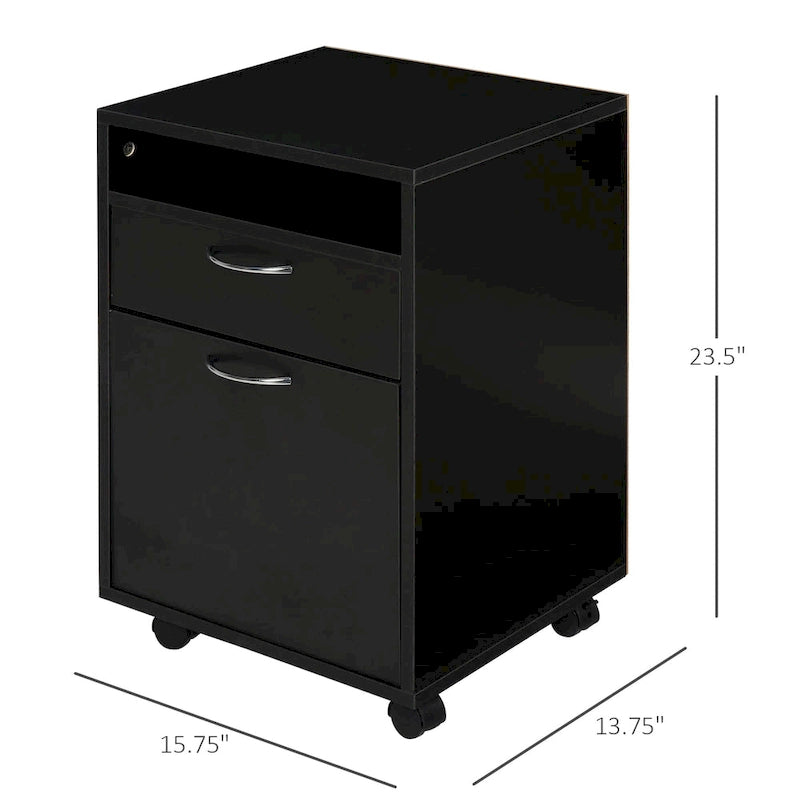 Carrello Porta Stampante Mobile a 2 Cassetti da 24 pollici, Nero - 15,7*13,8*23,6