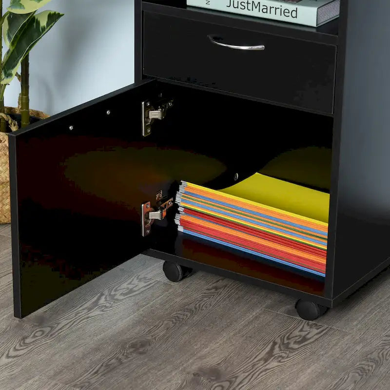 Carrello Porta Stampante Mobile a 2 Cassetti da 24 pollici, Nero - 15,7*13,8*23,6