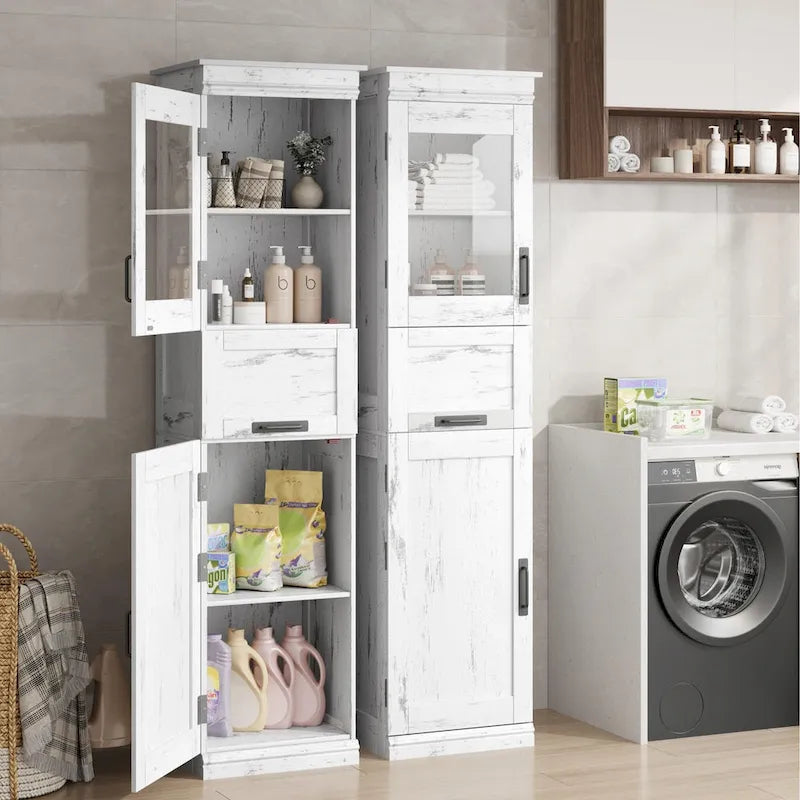 Mobiletto alto da bagno, armadietto salvaspazio stretto con ante e ripiani regolabili