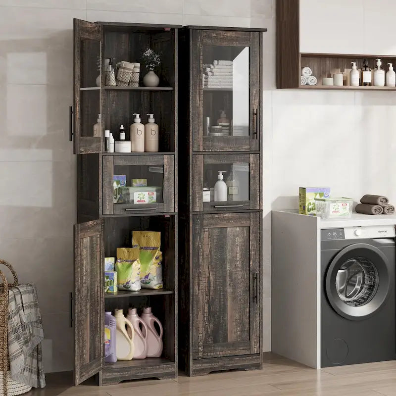 Mobiletto alto da bagno, armadietto salvaspazio stretto con ante e ripiani regolabili