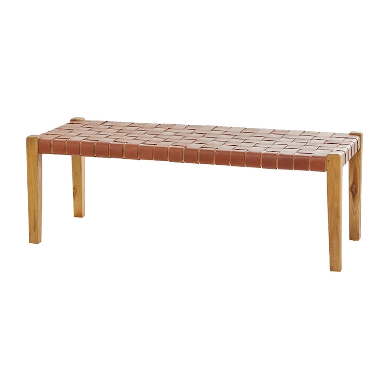Panca in pelle intrecciata fatta a mano nera o marrone - 47 x 18 x 17