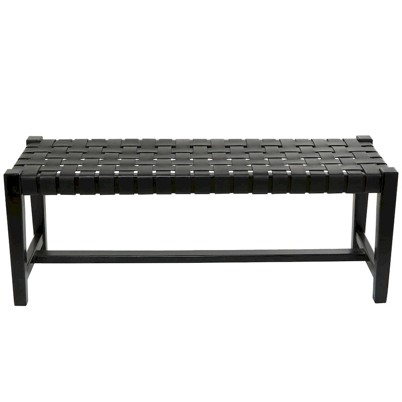 Panca in pelle intrecciata fatta a mano nera o marrone - 47 x 18 x 17