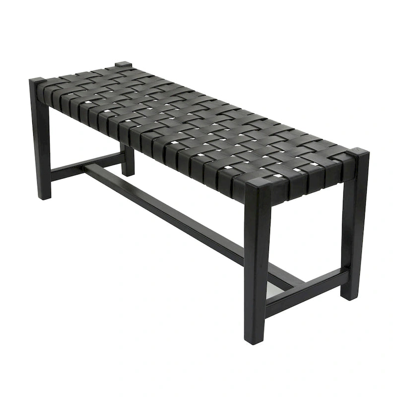 Panca in pelle intrecciata fatta a mano nera o marrone - 47 x 18 x 17