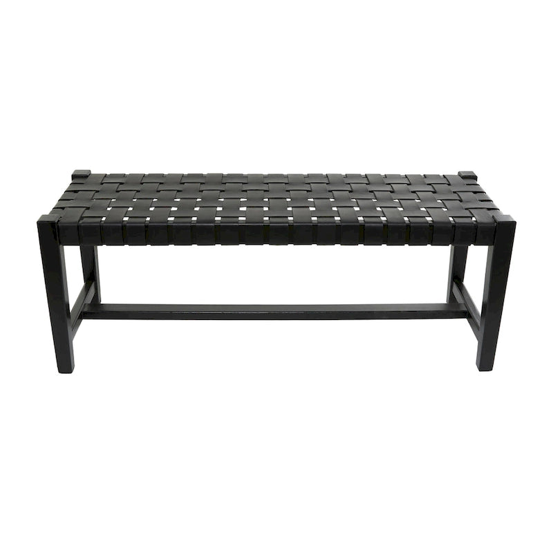 Panca in pelle intrecciata fatta a mano nera o marrone - 47 x 18 x 17