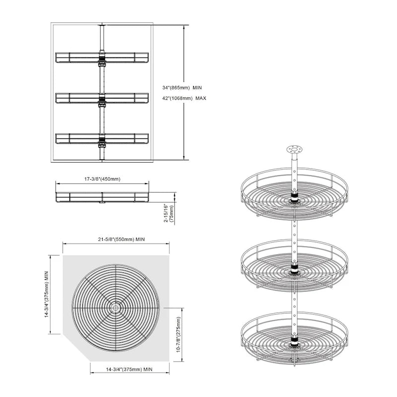 Lazy Susan 18 Diametro - Portaoggetti Triplo Girevole a 360 Gradi in Acciaio Inossidabile