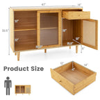 Credenza moderna in bambù con ante scorrevoli in vetro temperato - Naturale - 119,4 x 35,6 x 82,5 cm (L x P x A)