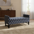 Blue and White Quatrefoil Dark Wood Storage Bench