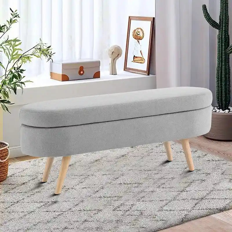 Panca Contenitore Moderna Minimalista in Tessuto di Lino Imbottita con Top Ribaltabile