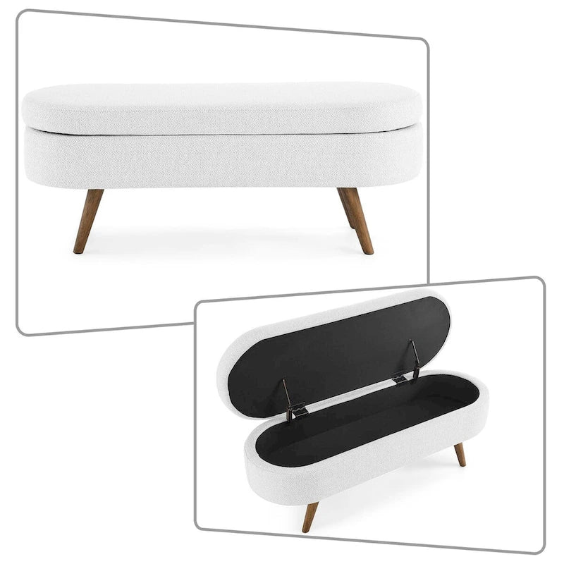 Panca Contenitore Moderna Minimalista in Tessuto di Lino Imbottita con Top Ribaltabile