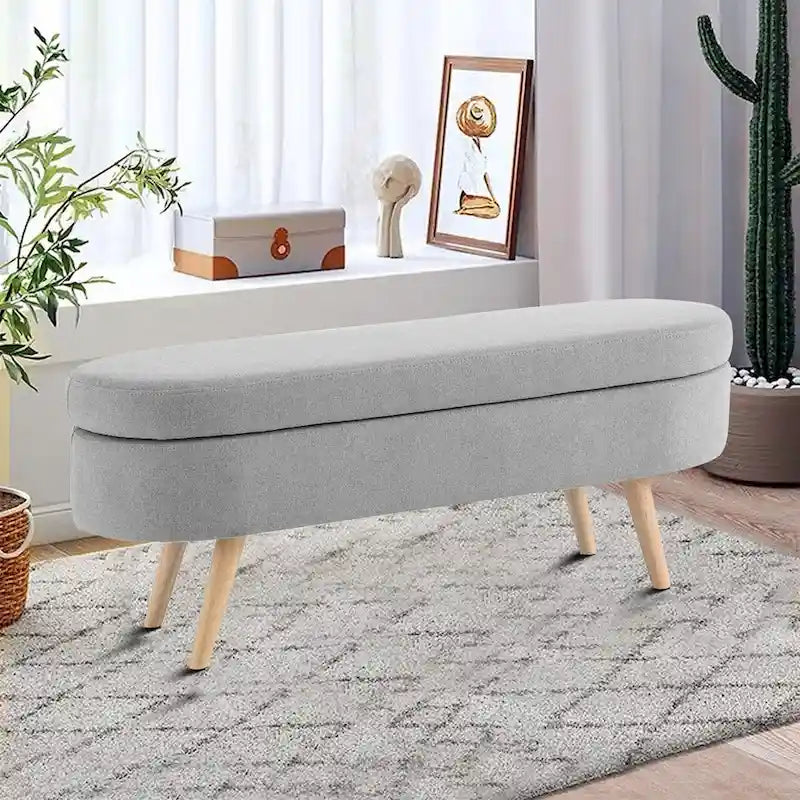 Panca Contenitore Moderna Minimalista in Tessuto di Lino Imbottita con Top Ribaltabile
