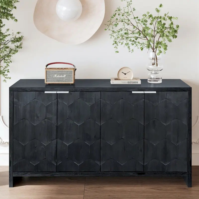 Mobiletto d'accento in stile rustico a 4 ante, mobile credenza in legno, buffet, server, mobile contenitore
