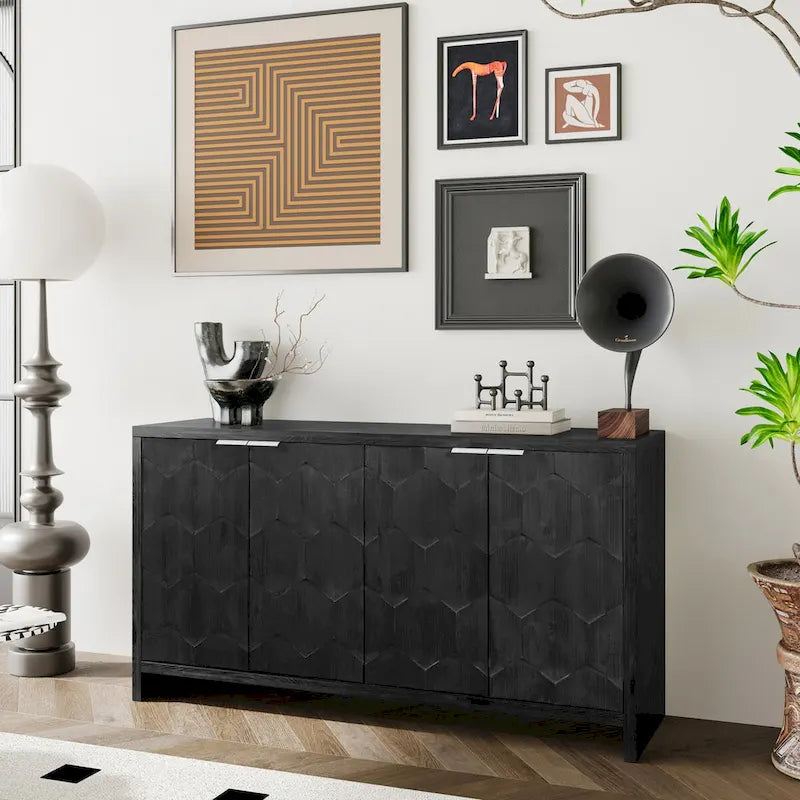 Mobiletto d'accento in stile rustico a 4 ante, mobile credenza in legno, buffet, server, mobile contenitore