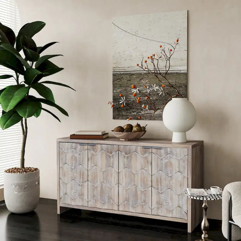 Mobiletto d'accento in stile rustico a 4 ante, mobile credenza in legno, buffet, server, mobile contenitore