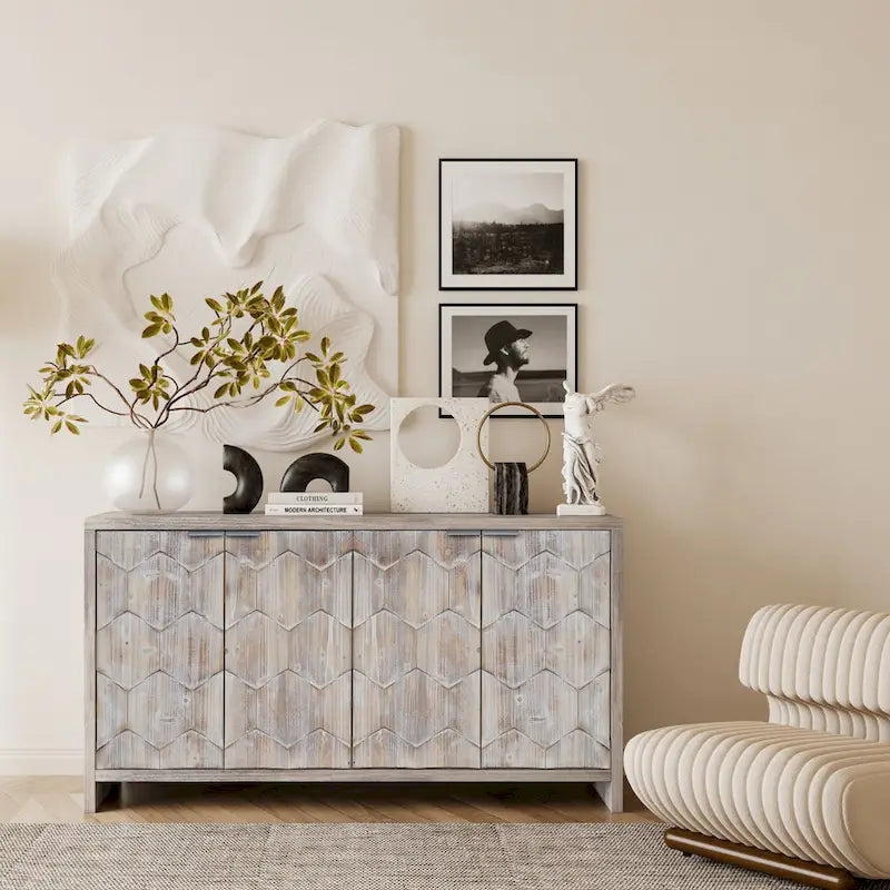 Mobiletto d'accento in stile rustico a 4 ante, mobile credenza in legno, buffet, server, mobile contenitore