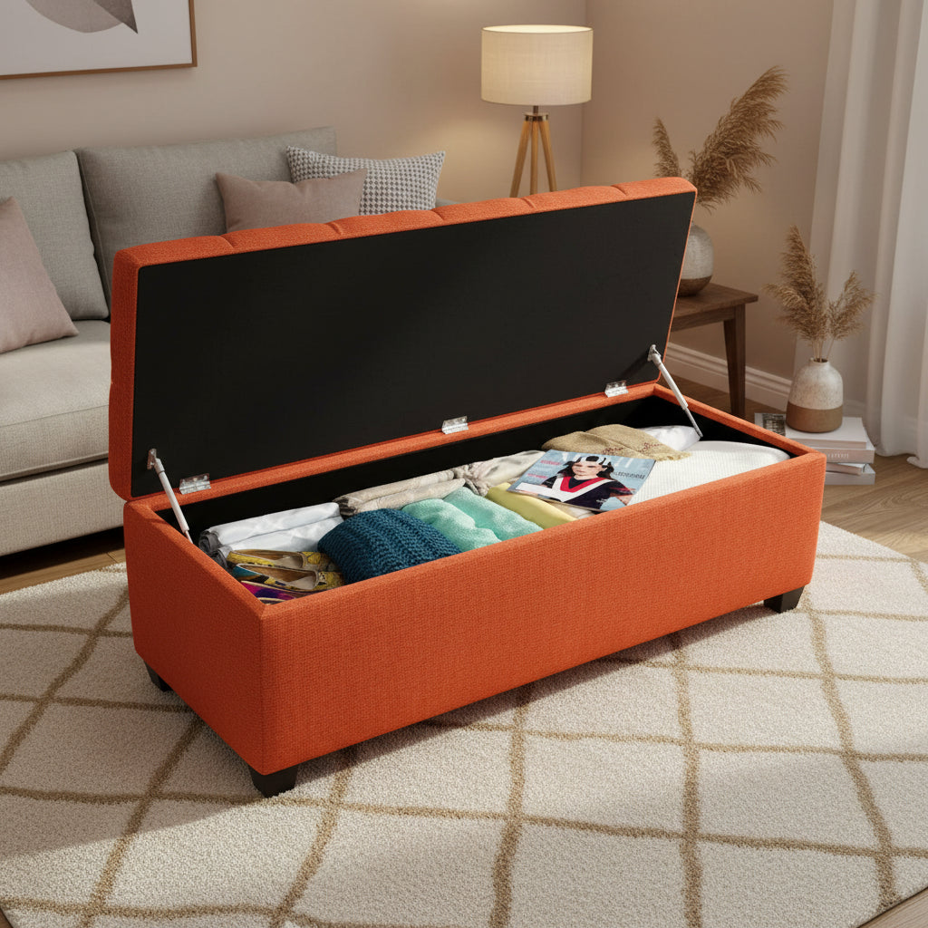 Sole Secret Diamond Tufted CAN PUMPKIN Linen Storage Bench