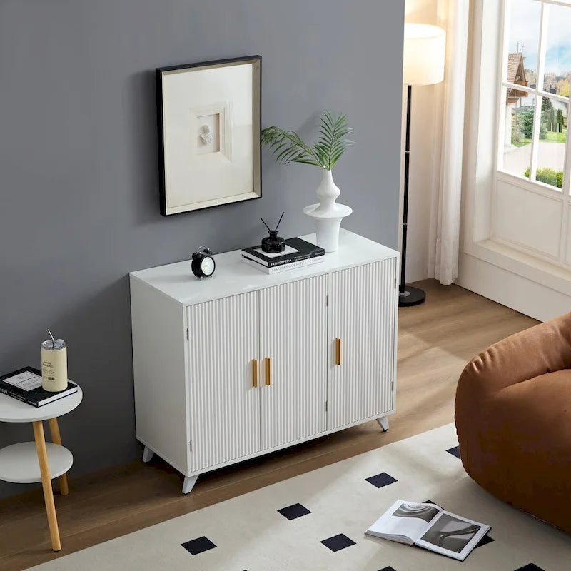 Madia con mobiletto in stile moderno con texture ondulata e 3 ante