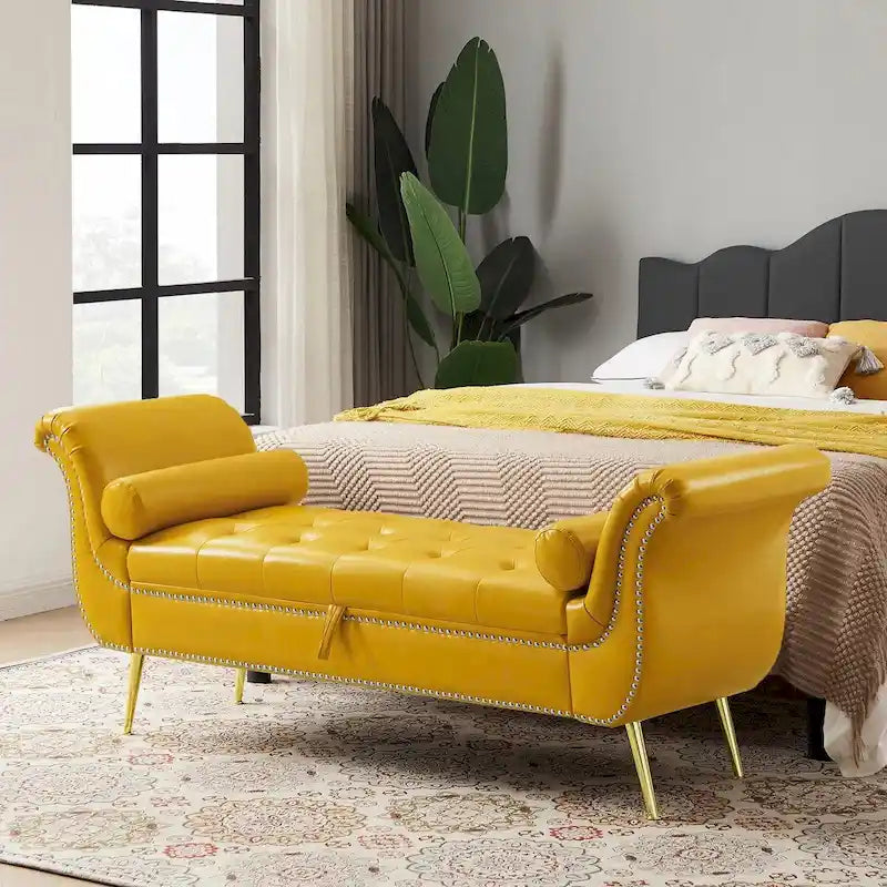 Panca Ottomana Imbottita in Pelle PU, Panca con Bottoni, Sgabello Divano, Poggiapiedi per Ingresso, Soggiorno e Finestra