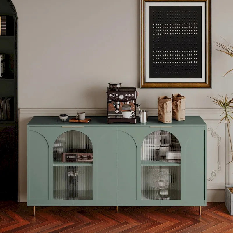 Mobile Credenza Laccato in Legno con 4 Ante in Vetro Buffet Contenitore