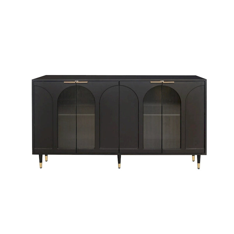 Mobile Credenza Laccato in Legno con 4 Ante in Vetro Buffet Contenitore