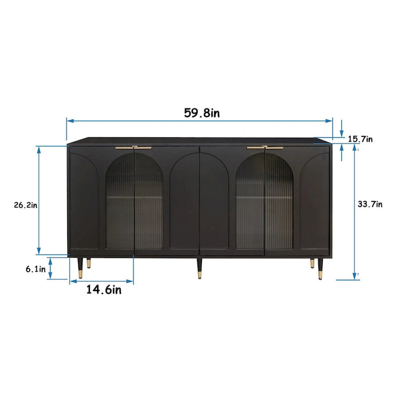 Mobile Credenza Laccato in Legno con 4 Ante in Vetro Buffet Contenitore