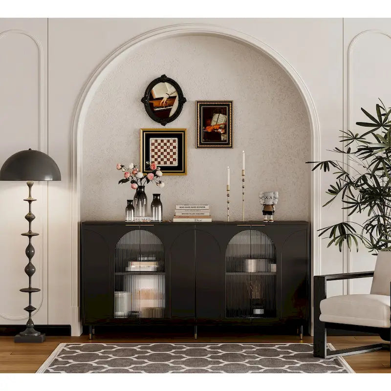 Mobile Credenza Laccato in Legno con 4 Ante in Vetro Buffet Contenitore