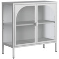Madia in metallo, Credenza con 2 ante in vetro, Mobile bar con ripiani regolabili capacità 90 kg
