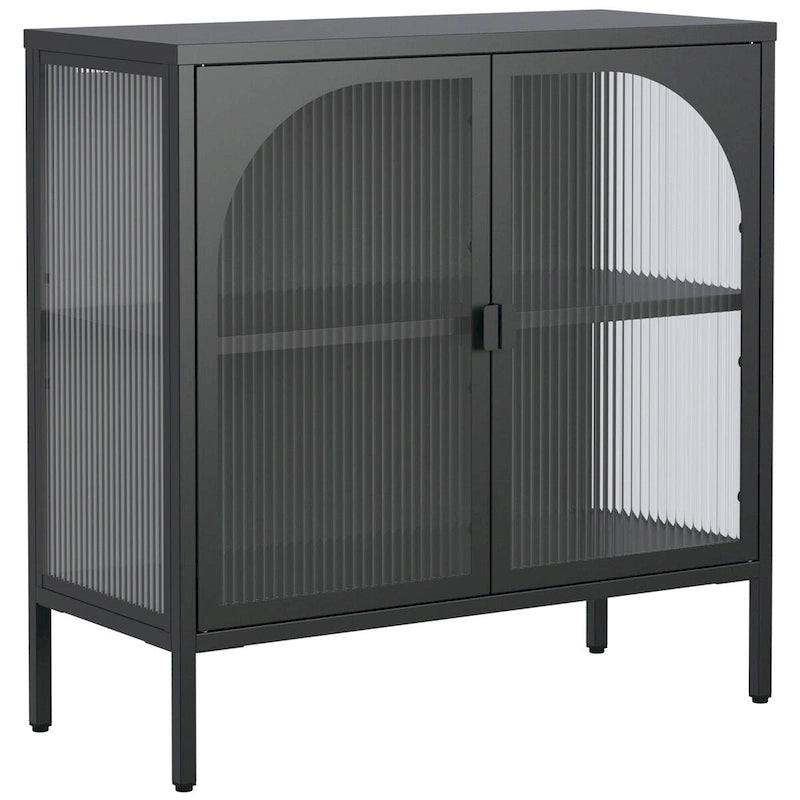 Metal Sideboard Cabinet,Accent Storage Cabinet with 2 Glass doors,Coffee Bar Cabinet with Adjustable Shelves 200 lbs Capacity
