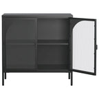 Madia in metallo, Credenza con 2 ante in vetro, Mobile bar con ripiani regolabili capacità 90 kg