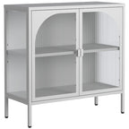 Madia in metallo, Credenza con 2 ante in vetro, Mobile bar con ripiani regolabili capacità 90 kg