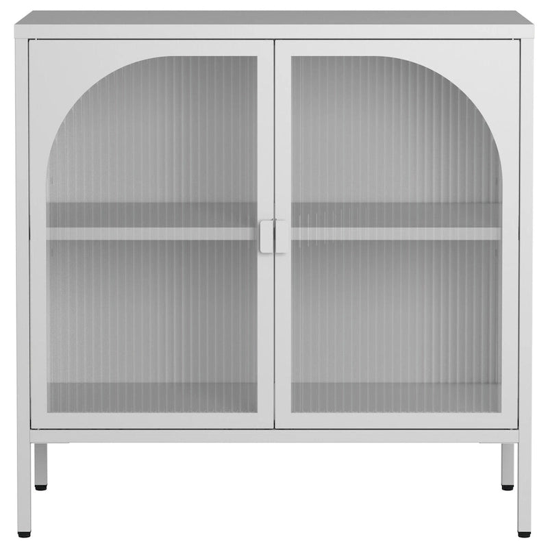 Madia in metallo, Credenza con 2 ante in vetro, Mobile bar con ripiani regolabili capacità 90 kg
