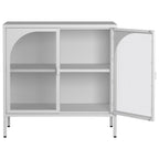 Madia in metallo, Credenza con 2 ante in vetro, Mobile bar con ripiani regolabili capacità 90 kg