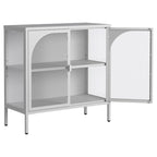 Madia in metallo, Credenza con 2 ante in vetro, Mobile bar con ripiani regolabili capacità 90 kg