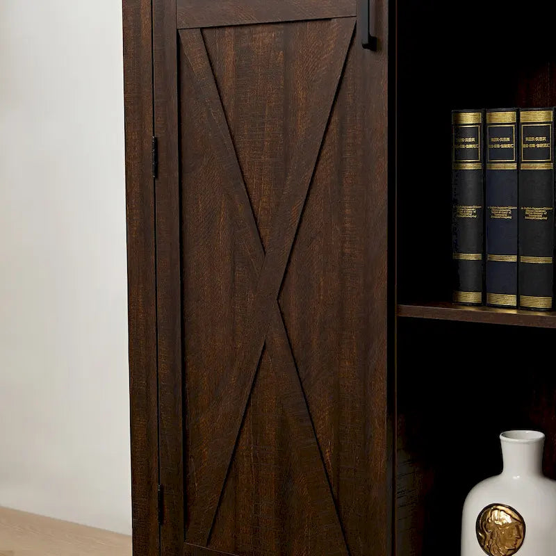 Mobiletto Contenitore Dispensa Stile Rustico con Ante Scorrevoli a Stalla, Mobile Organizer Salvaspazio per Casa con Cassetti e Ripiani