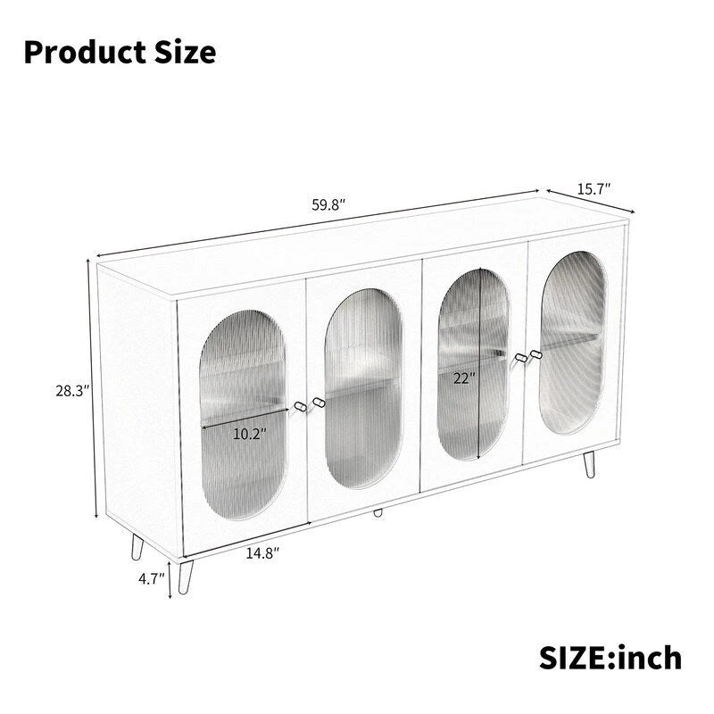 Credenza a buffet moderna minimalista in legno con 4 ante in acrilico e ripiani interni regolabili