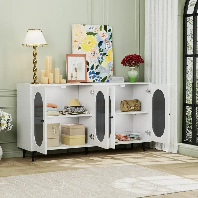 Credenza a buffet moderna minimalista in legno con 4 ante in acrilico e ripiani interni regolabili
