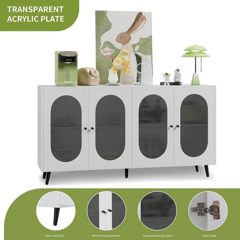 Credenza a buffet moderna minimalista in legno con 4 ante in acrilico e ripiani interni regolabili