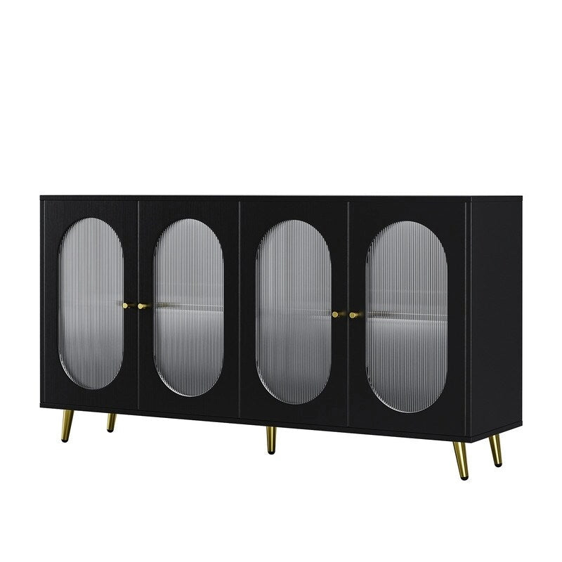 Credenza a buffet moderna minimalista in legno con 4 ante in acrilico e ripiani interni regolabili