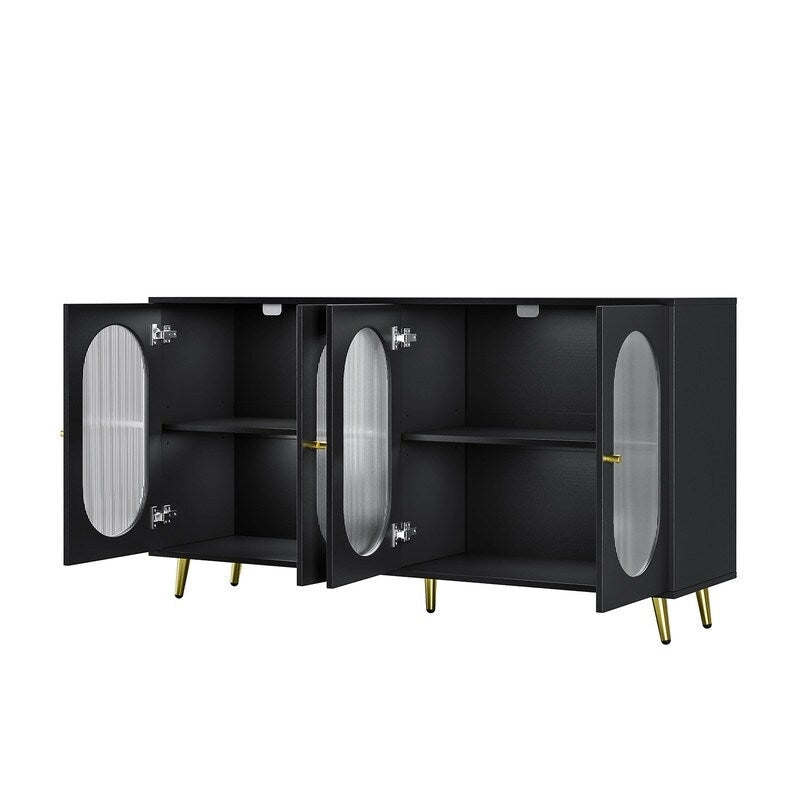Credenza a buffet moderna minimalista in legno con 4 ante in acrilico e ripiani interni regolabili