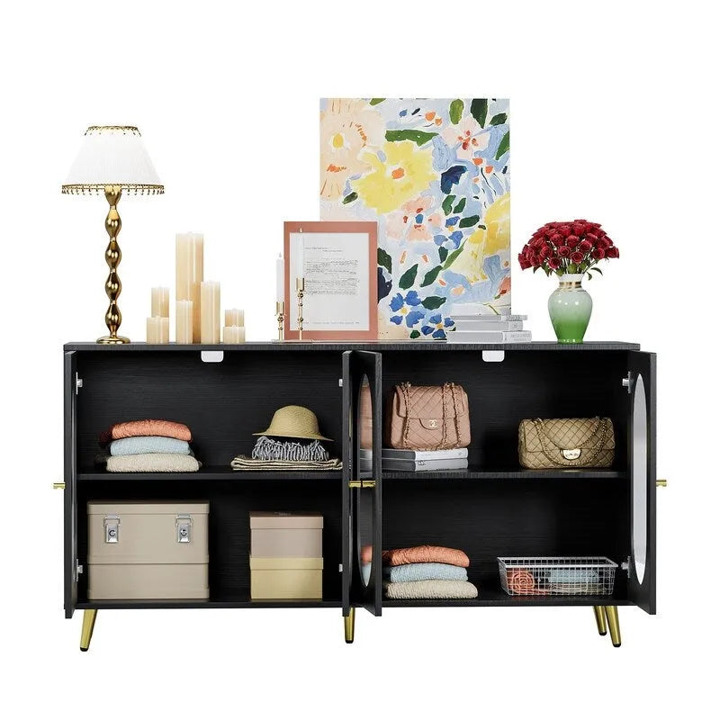 Credenza a buffet moderna minimalista in legno con 4 ante in acrilico e ripiani interni regolabili