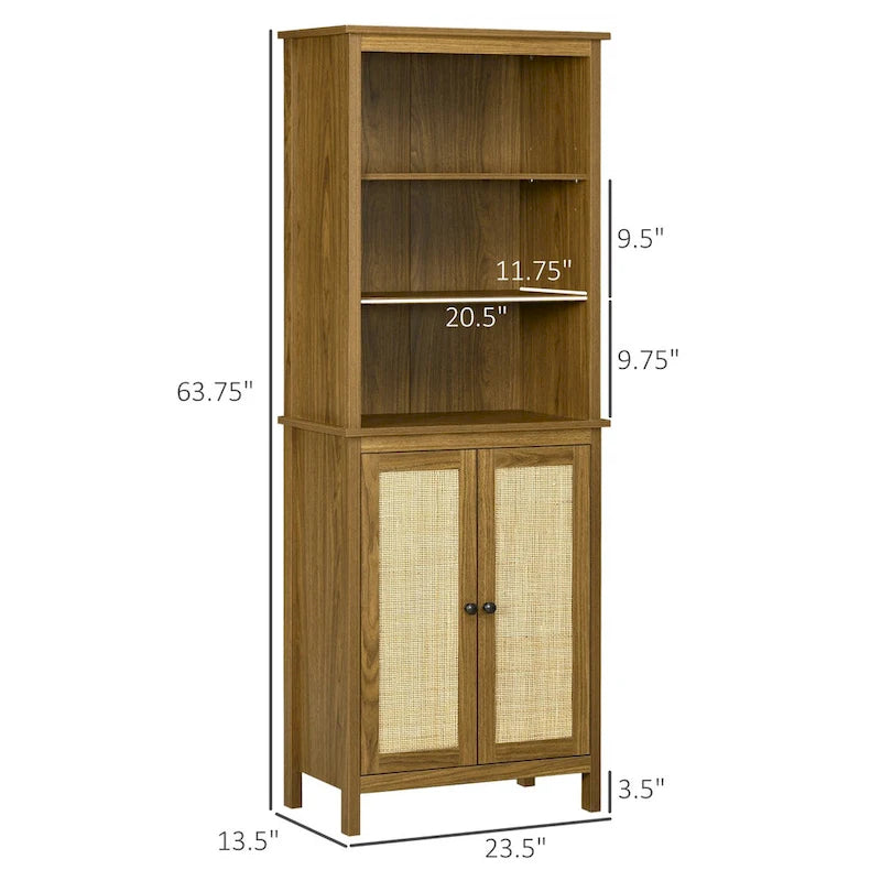 Libreria con armadietto e ripiani aperti, Libreria alta, Noce